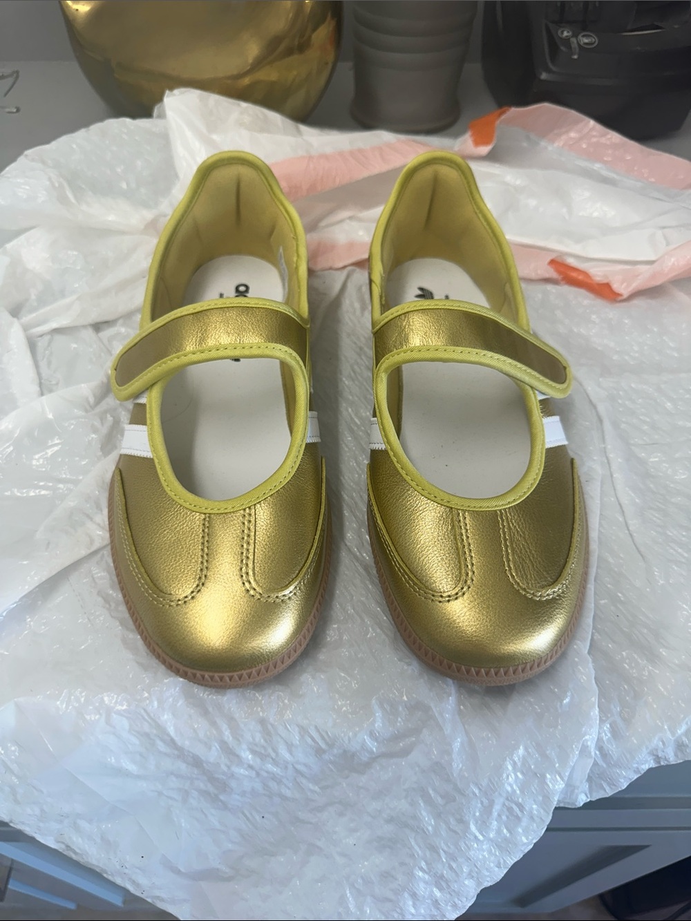 adidas samba womens Metallic Gold sneakers with Hook Strap